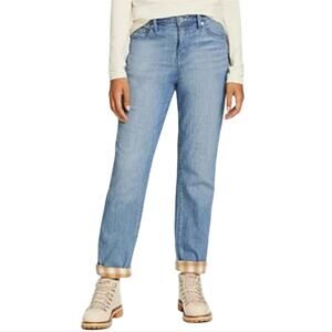 NWT Eddie Bauer Flannel Lined Boyfriend Straight Jeans 10